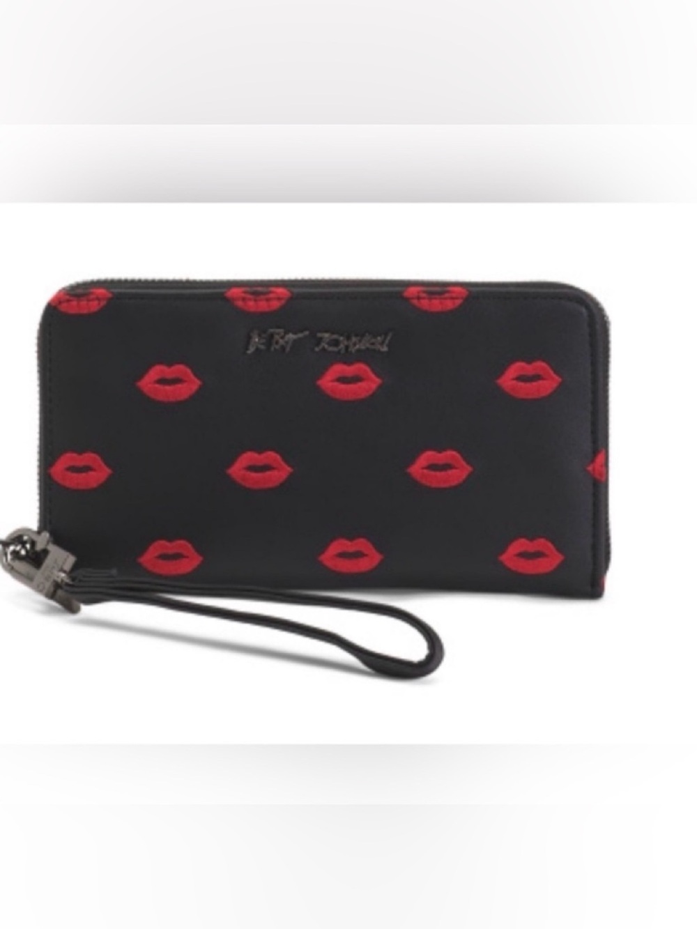Betsey Johnson Lip Print Black Wristlet/Wallet NWT